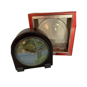 Relic Solid Wood Desk Clock New Fly Fishing Theme 5"h x 4.5"w New